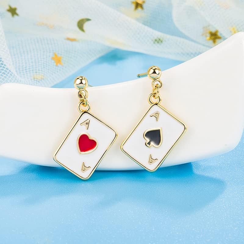 CSIYANJRY99 Queen of Hearts Earrings for Women Red Heart Poker Clock Drop Earrings Asymmetric Queen of Hearts Costume Women Accessories - Image 2